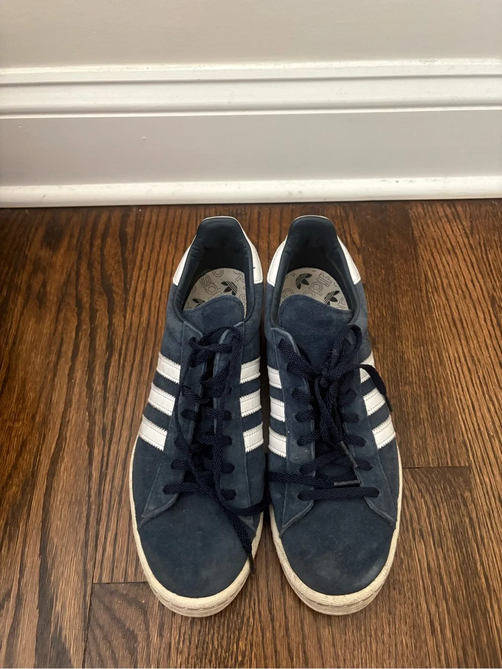 adidas Men’s Navy Suede Sneakers with White Stripes